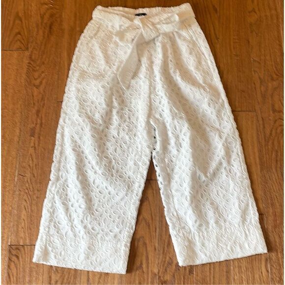 J.Crew White Eyelet wide leg tie waist pant 2 - Picture 8 of 8